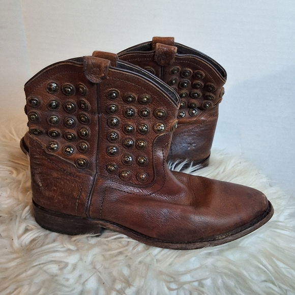 Frye Wyatt Disc Cognac Leather Ankle Boots 6.5 - Picture 2 of 12